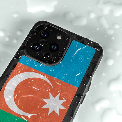Azerbaijan Flag Distressed iPhone 14 Pro Max Waterproof Case